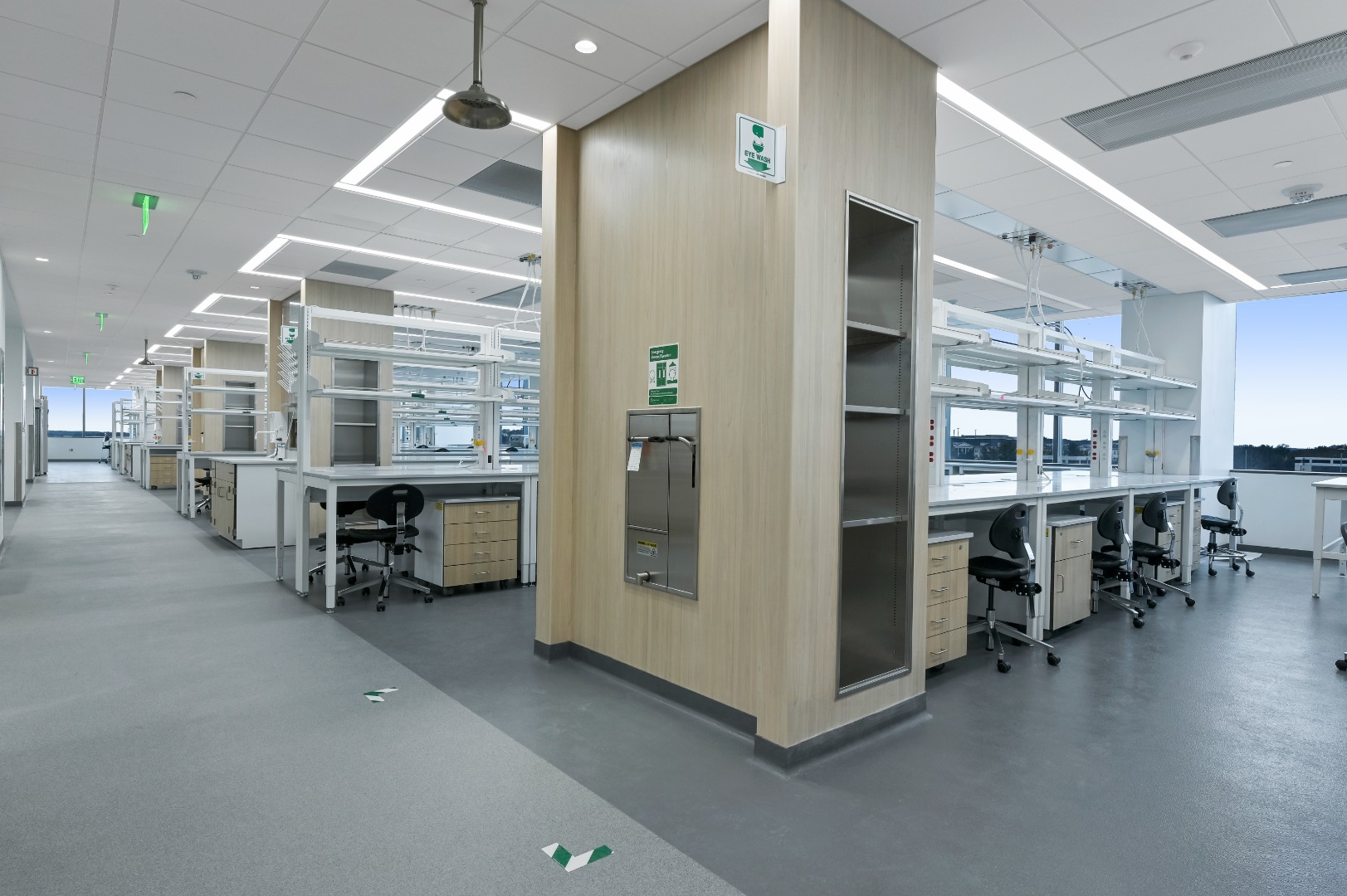 A newly renovated laboratory includes updated process equipment, work spaces, and a new epoxy floor topping.
