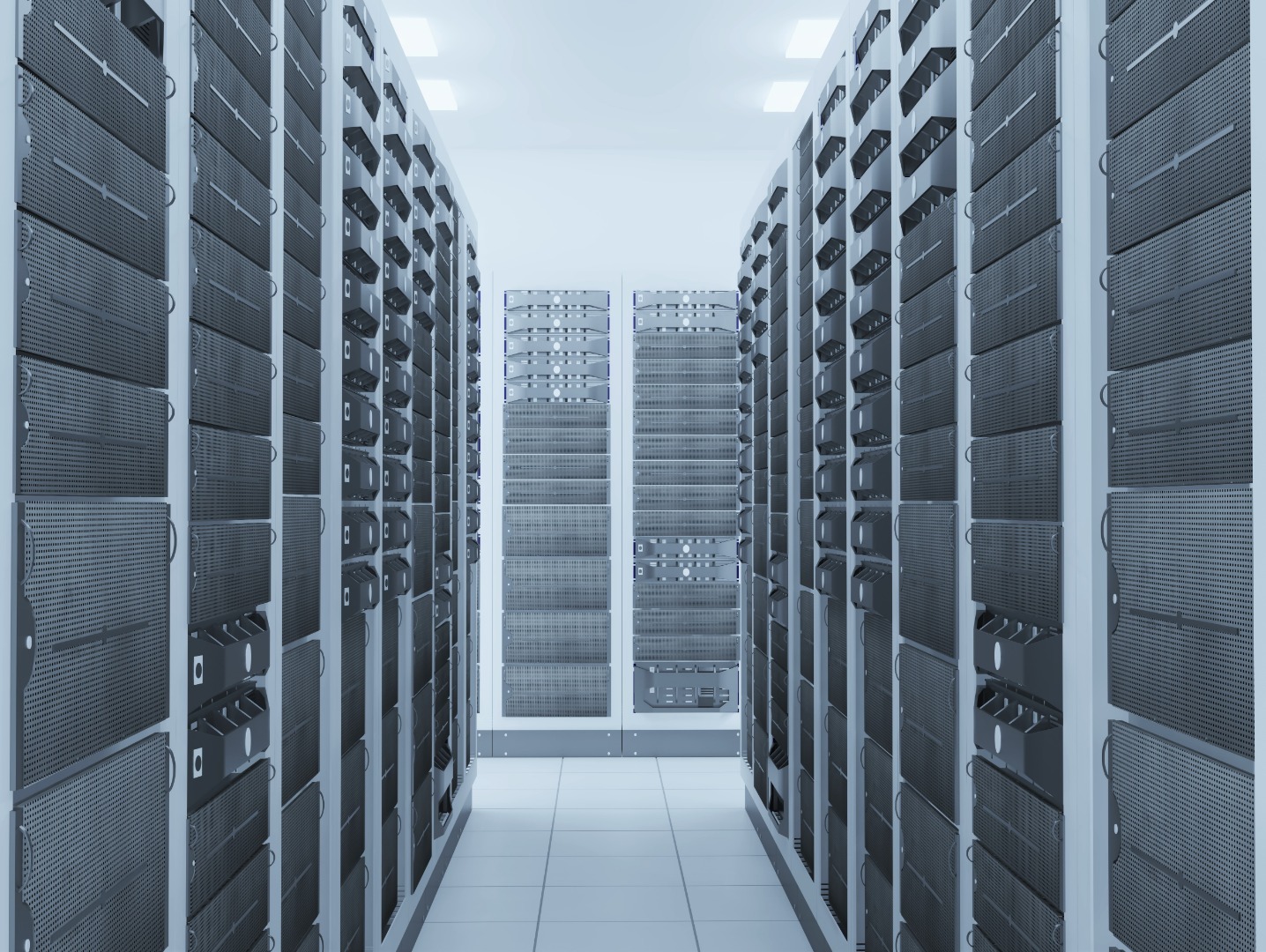 Racks of servers inside protective insulated cages.